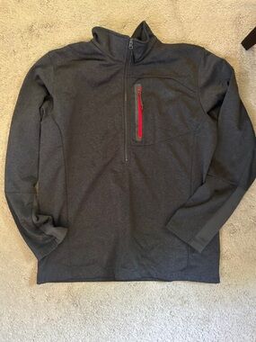 The North Face Men's Charcoal Gray Half-Zip Sweater with Red Zip Pocket
